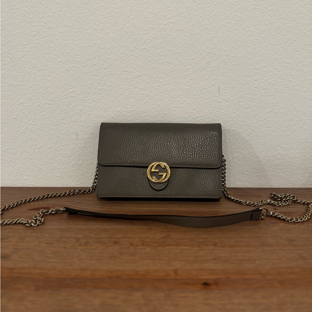 Gucci Dark Gray Leather Crossbody Bag